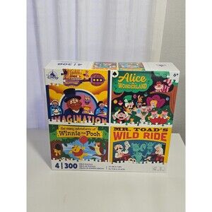 Disney Parks Attraction Puzzle Set of 4 300 pc Puzzles  Alice Figment Mr. Toad